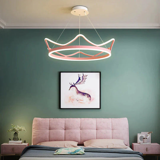 The Living Room Is Simple With Modern Crown Led Chandeliers Pink / White Light Dia 50 Pendant