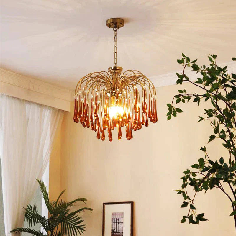 Retro Water Drop French Light Luxury Living Room Bedroom American Glass Chandelier Pendant