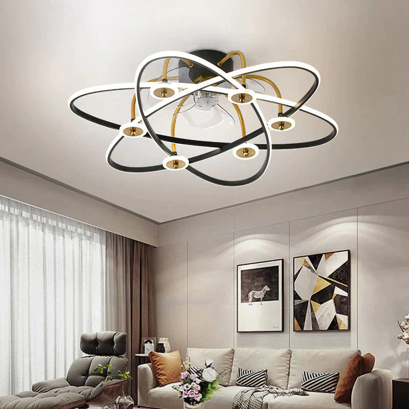 Creative Fan Lamp Room Ceiling Black / Dia 50Cm Stepless Dimming With Remote Control