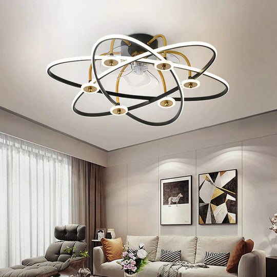 Creative Fan Lamp Room Ceiling Black / Dia 50Cm Stepless Dimming With Remote Control