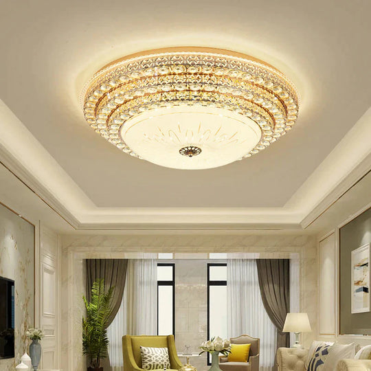 Living Room Crystal Ceiling Lamp Simple Modern Led Round European Bedroom Dia80Cm / Tri - Color
