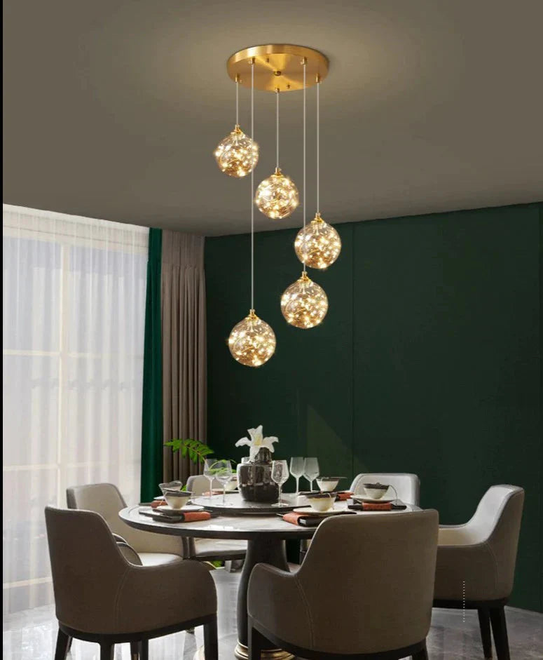 Nordic Light Luxury Crystal Living Room Chandelier All Copper Pendant