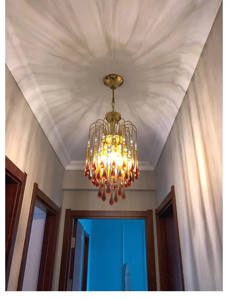 Retro Water Drop French Light Luxury Living Room Bedroom American Glass Chandelier Pendant