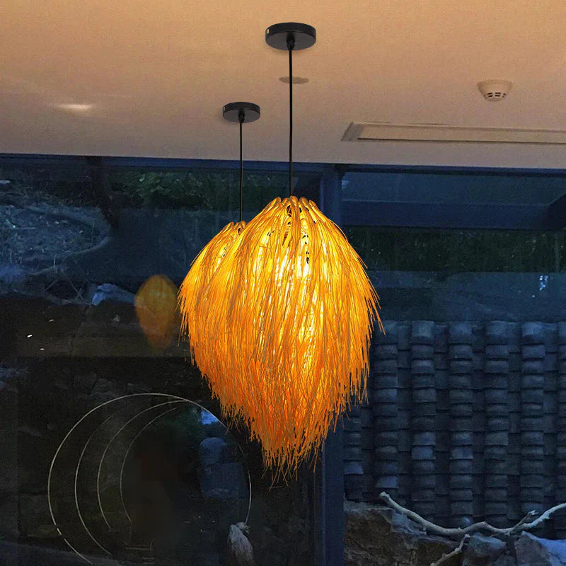 Creative Service Handmade Rattan Lamp Hot Pot Restaurant Bamboo Chandelier Pendant