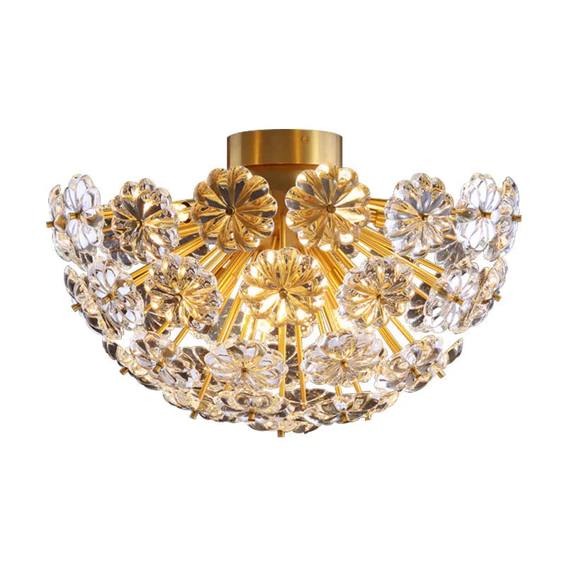 All - Copper Crystal Ceiling Lamp Light Luxury Bedroom Porch Balcony Corridor Creative Petal
