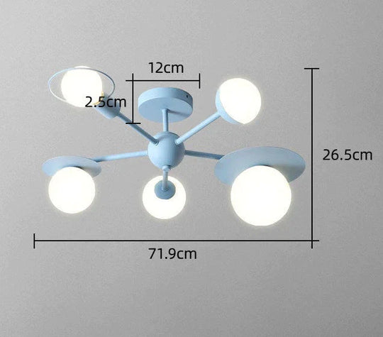 Modern Simple Bedroom Ceiling Lamp Sky Blue / Tri - Color Light