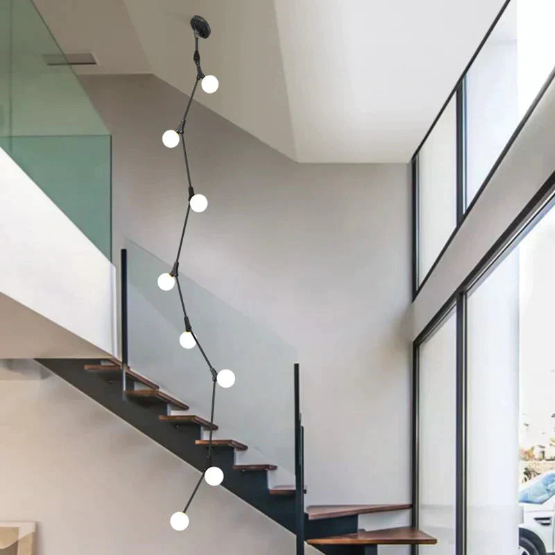 Stair Long Chandelier Modern Simple Personalized Creative Lamp Black / 6 Heads White Light Pendant