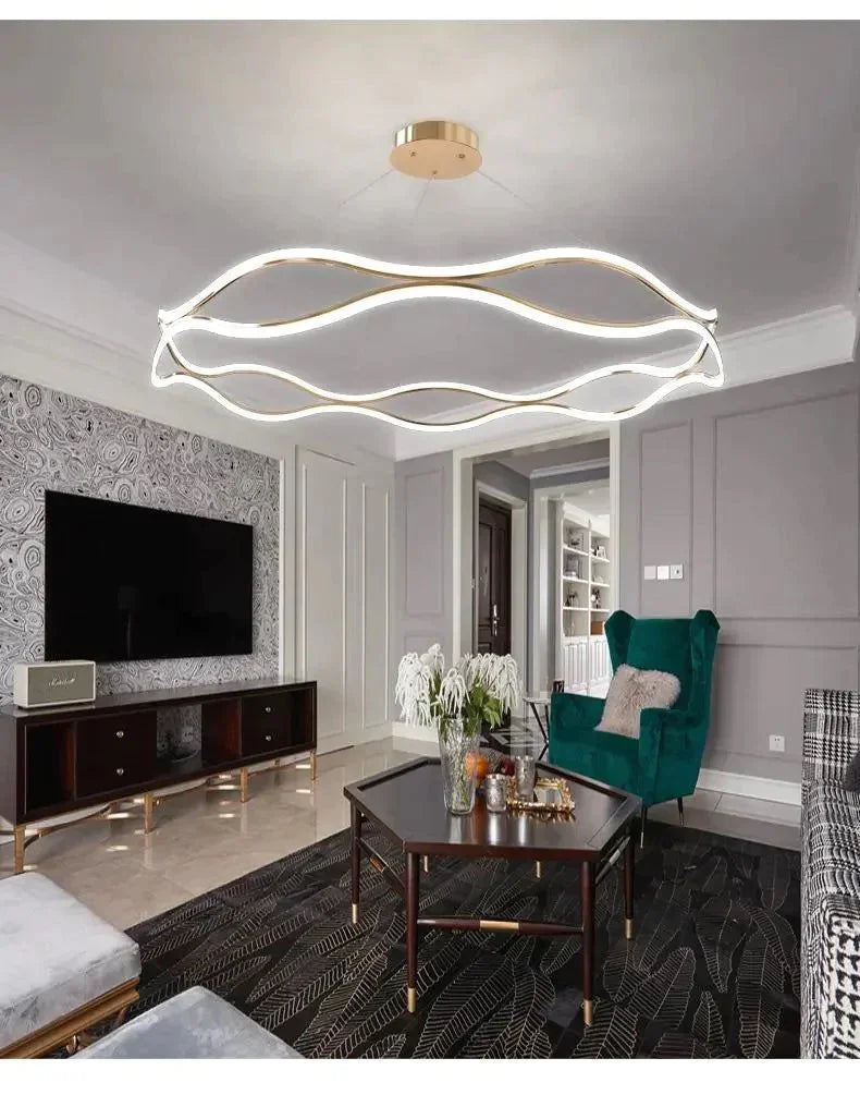 Led Living Room Simple Chandelier Creative Restaurant Bedroom Personalized Ring Pendant