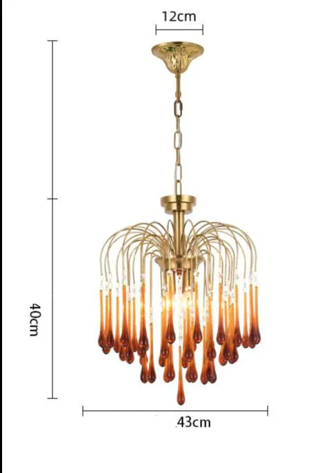 Retro Water Drop French Light Luxury Living Room Bedroom American Glass Chandelier Dia55Cm / Warm