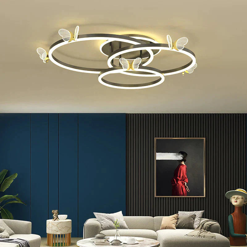 Led Ceiling Lamp Creative Butterfly Living Room Simple Modern Ring Hall Bedroom Decoration Black /