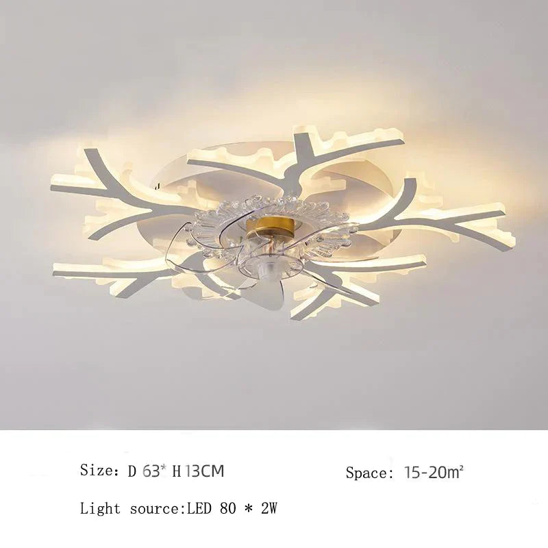 Living Room Simple Led Creative Mute Bedroom Ceiling Fan Lamp Antlers - D63*13Cm / White Light