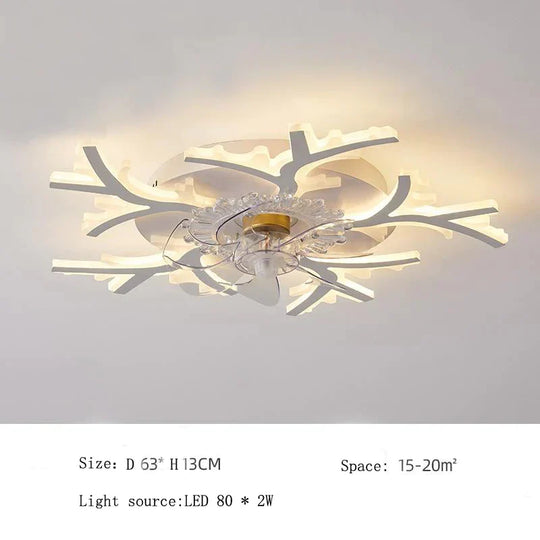 Living Room Simple Led Creative Mute Bedroom Ceiling Fan Lamp Antlers - D63*13Cm / White Light