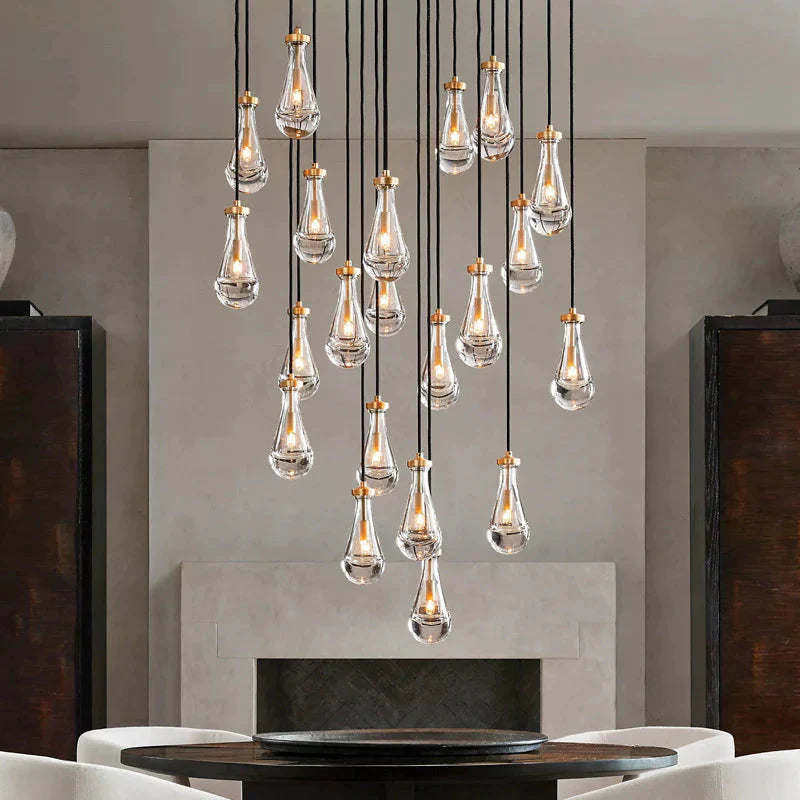 Light Luxury Full Copper Glass Creative Water Drop Chandeliers Pendant