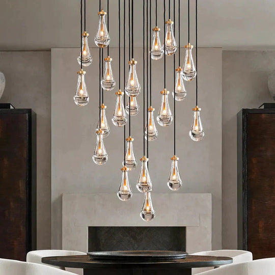 Light Luxury Full Copper Glass Creative Water Drop Chandeliers Pendant