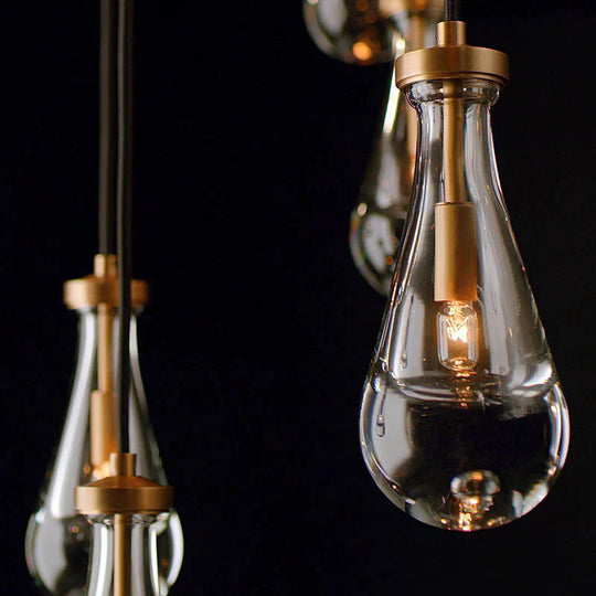 Light Luxury Full Copper Glass Creative Water Drop Chandeliers Pendant