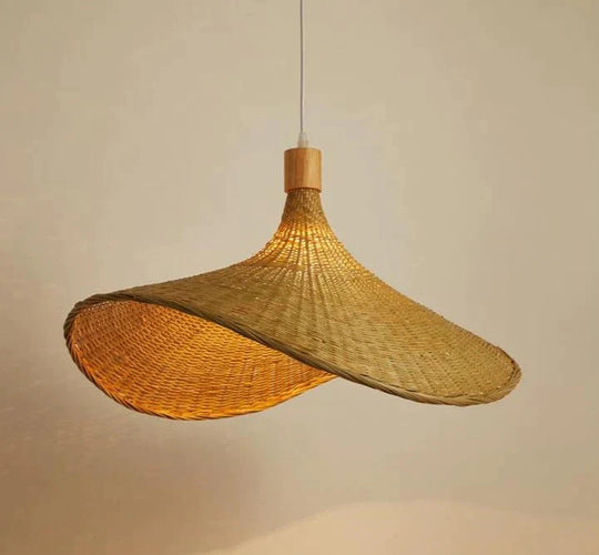 Bamboo Chandelier Rattan Straw Hat Lamp Stair Pendant