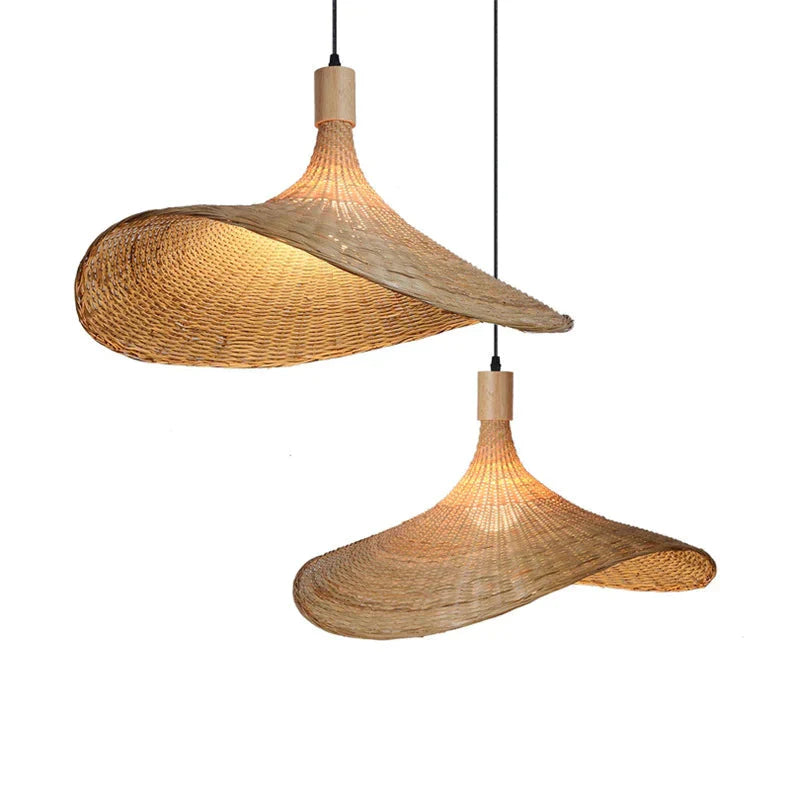 Bamboo Chandelier Rattan Straw Hat Lamp Stair Pendant