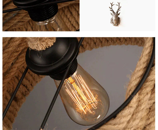 Hemp Rope Flower Basket Chandelier Loft Retro Industrial Style Pendant