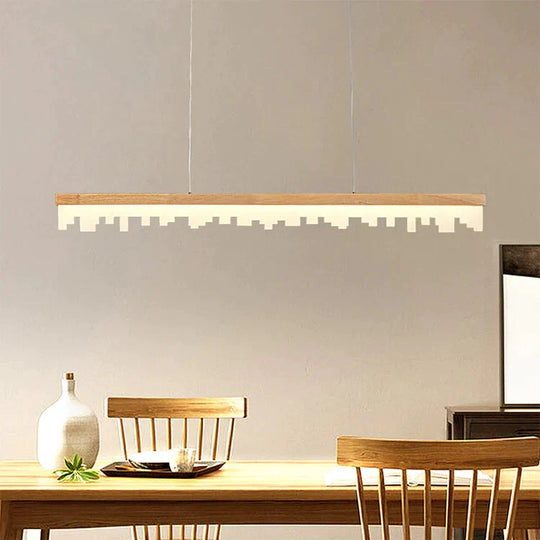 Restaurant Chandelier Led Strip Lamp Solid Wood Log Modern Minimalist Bar Pendant
