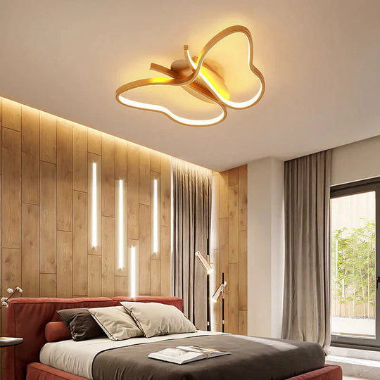Post Modern Simple Ceiling Lamp Creative Butterfly Bedroom Study Led Golden / White Light