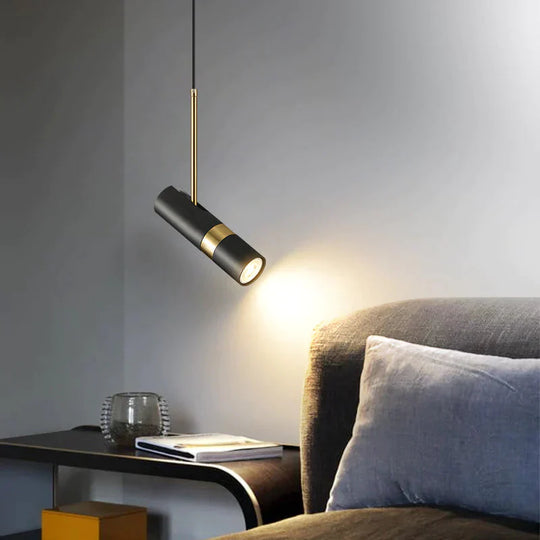 Nordic Bedroom Bedside Spotlight Small Chandelier Black / Warm Light Pendant