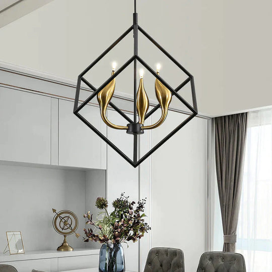 Simple Living Room Chandelier Led Wrought Iron Coffee Shop Creative Geometric Pendant