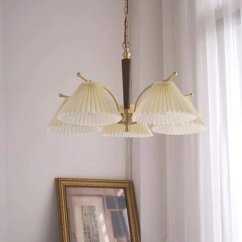 American Simple Copper Pleated Chandelier 5 Heads / Trichromatic Light Pendant