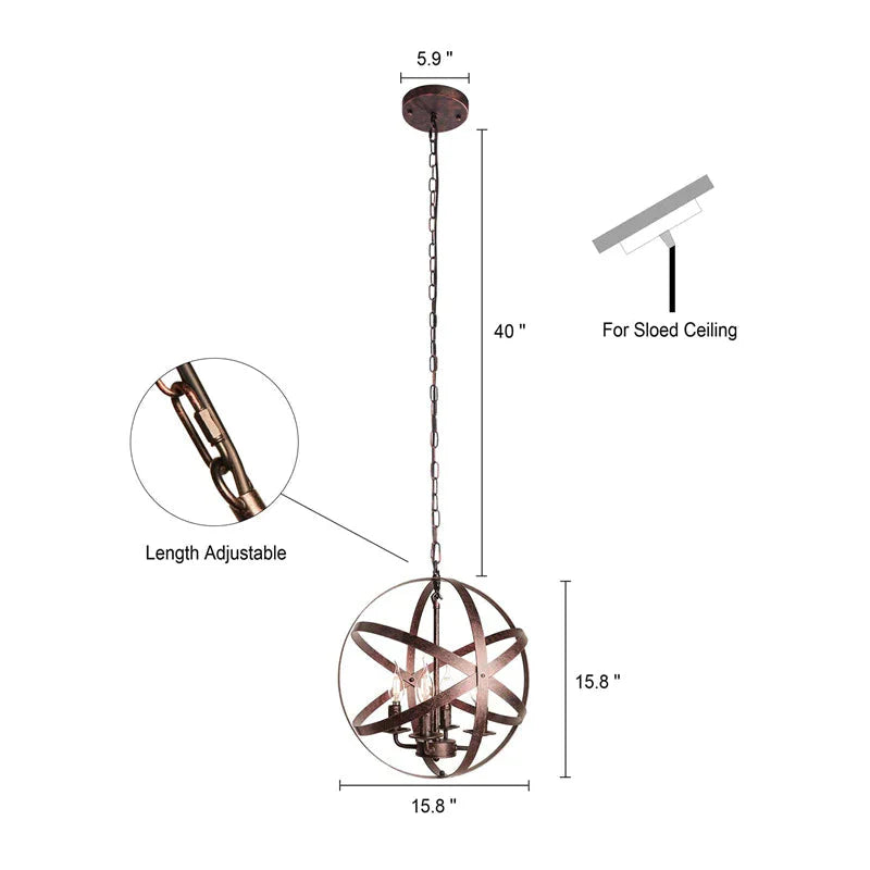 American Chandelier Industry Wind Led Lamps B - 4 Red Bronze - 40Cm / No Light Source Pendant
