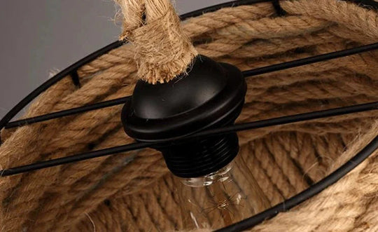 Hemp Rope Flower Basket Chandelier Loft Retro Industrial Style Pendant