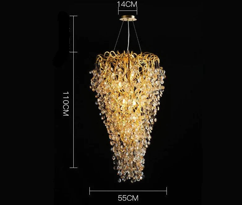 European Crystal Chandelier Luxury Villa Project Branch Lamp C - Dia55Cm / Tri - Color Light Pendant