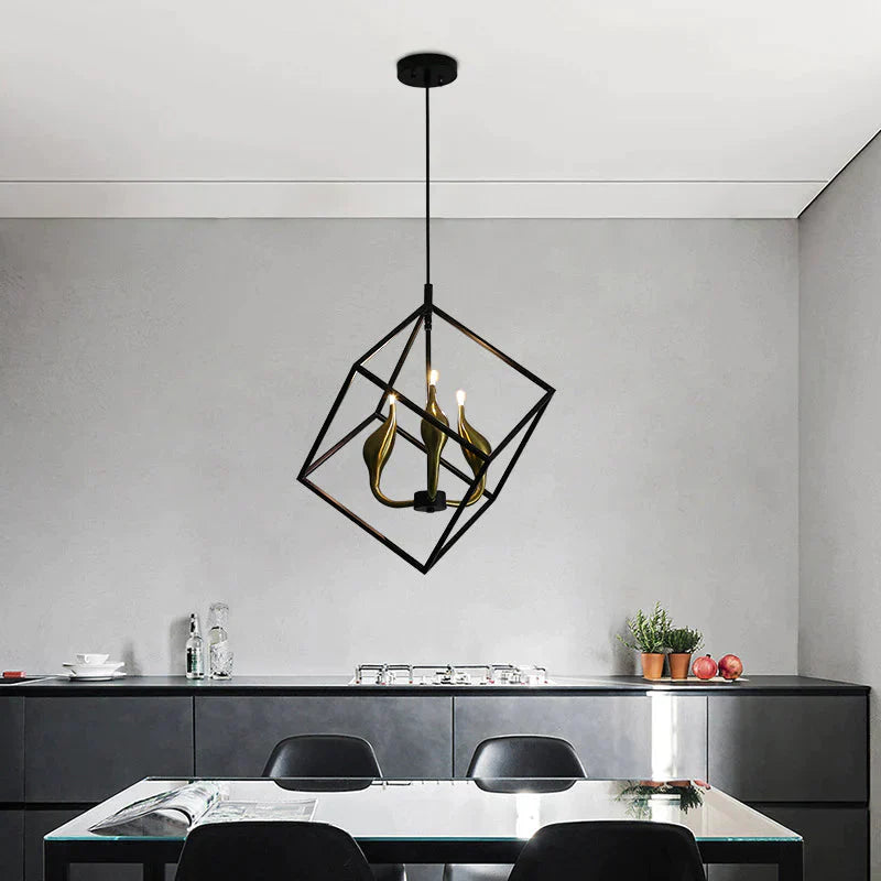 Simple Living Room Chandelier Led Wrought Iron Coffee Shop Creative Geometric Pendant