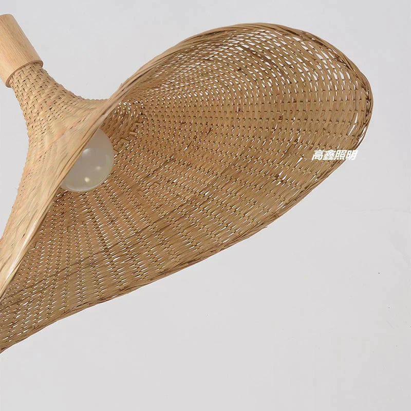 Bamboo Chandelier Rattan Straw Hat Lamp Stair Pendant