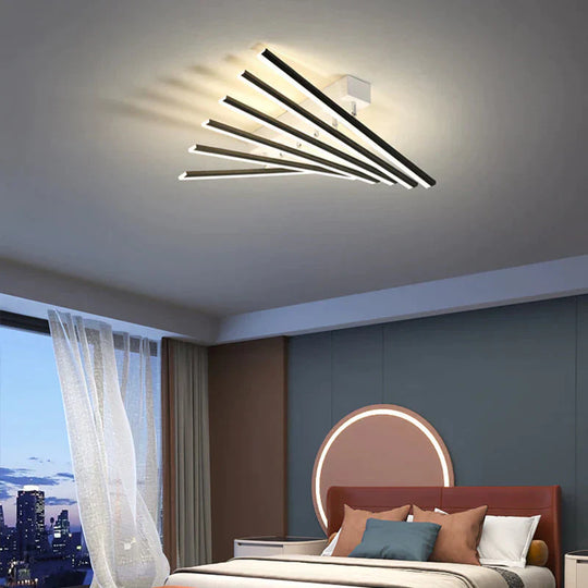 Modern Led Living Room Ceiling Lamp Simple Nordic Creative Square Line Restaurant Light In The