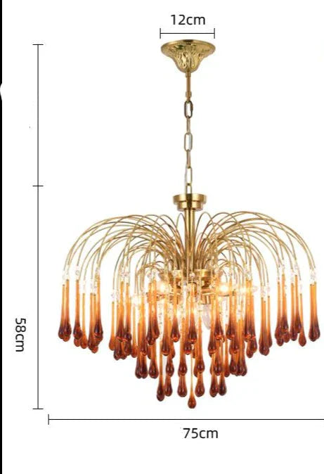 Retro Water Drop French Light Luxury Living Room Bedroom American Glass Chandelier Dia30Cm / Warm