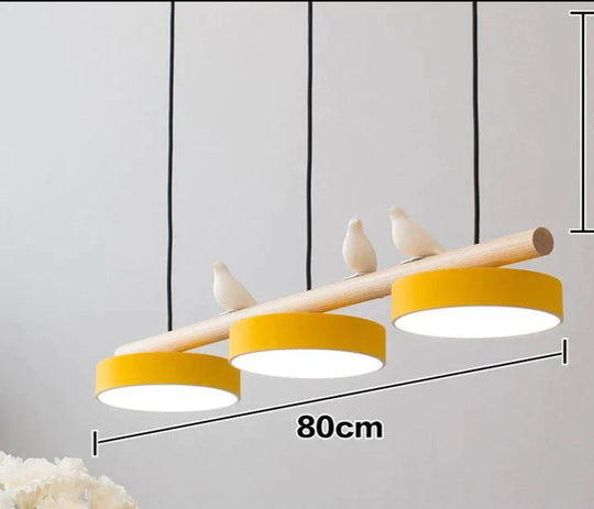 Restaurant Chandelier Three Head Bar Wooden Bird Yellow / Trichromatic Light Pendant