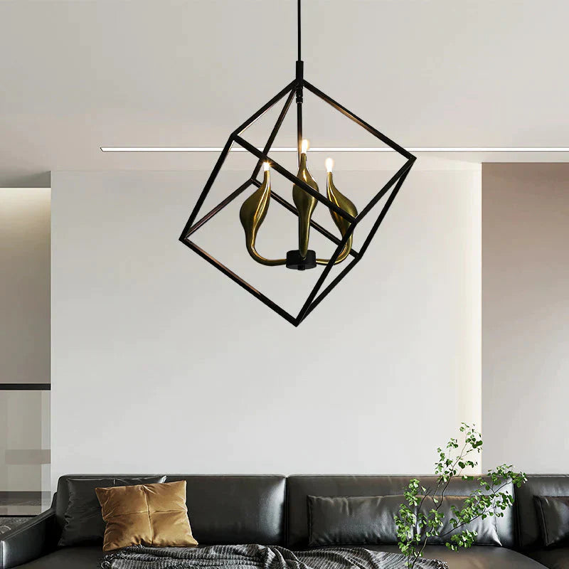 Simple Living Room Chandelier Led Wrought Iron Coffee Shop Creative Geometric Pendant