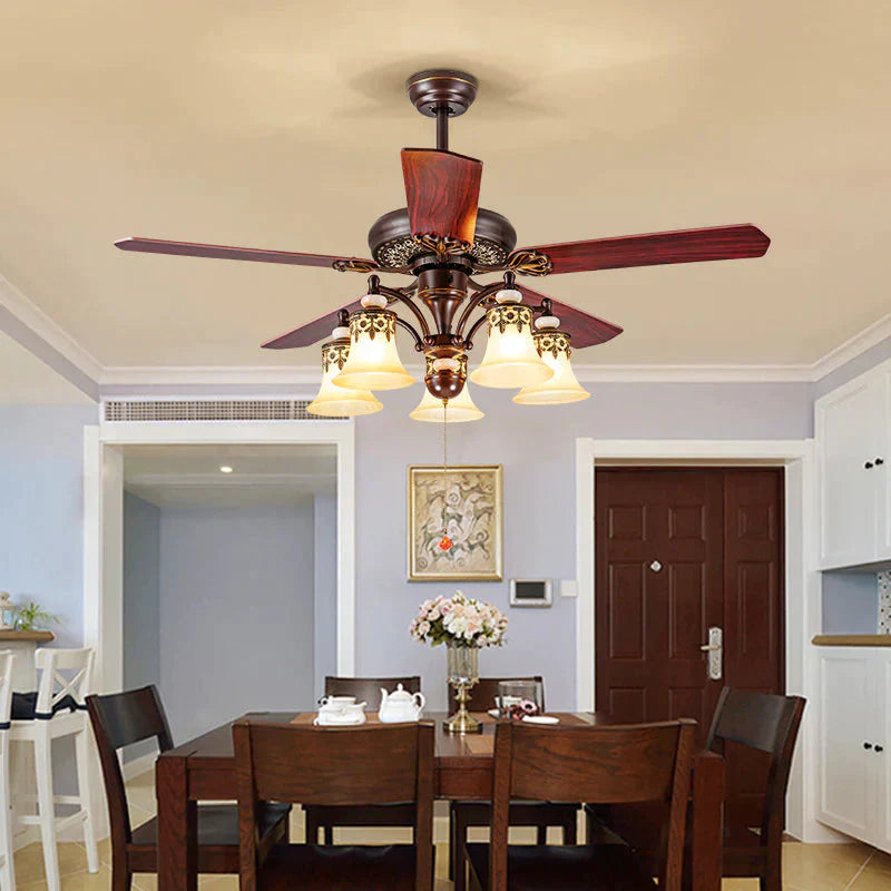 Restaurant Living Room Household Fan Lamp European Retro Bedroom With Chandelier Pendant