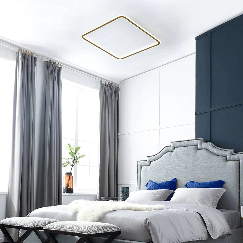 Nordic Bedroom Led Ceiling Lamp Full Copper Square