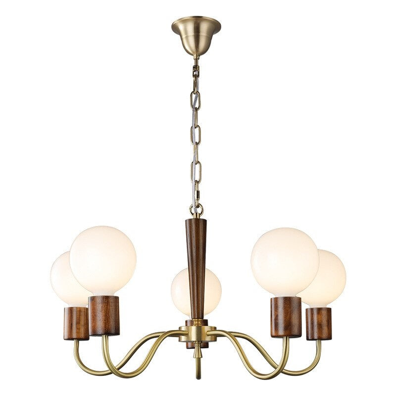 American Medieval Vintage Retro Walnut Brass Chandelier Lighting For Living/Dining Room Decoation