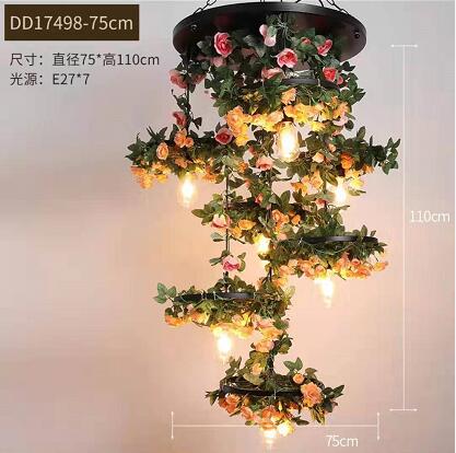 Music Restaurant Bar Atmosphere Flower Chandelier Front Green Plant Wheel Pendant Light Shop Art