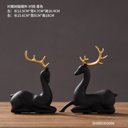 2 Piece - Luxury Golden Horse And Elk Figurines: Resin Animal Sculpture For Elegant Home Decor F -