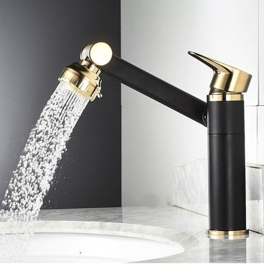 Faucet Bathroom Basin Tap Sink Mixer Black Golden Single Handle Washbasin Rotary Water Saving Hot