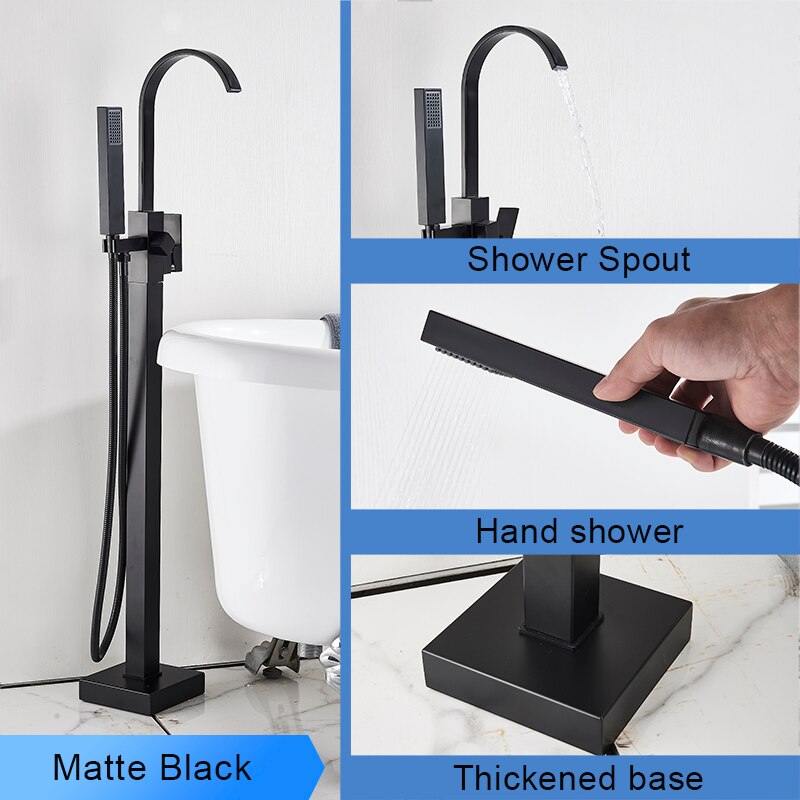 Bathroom Bathtub Faucet Black Flooring Standing Single Handle Cold And Hot Water Mixer Tap Crane