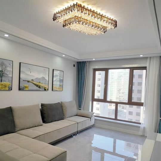 Modern Luxury Crystal Ceiling Chandelier For Living Dining Room New Design Kitchen Rectangular Led