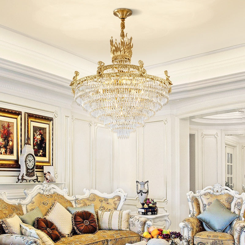 European Style Luxury Decorative Lamp Chandelier Large Size Brass Crystal Foyer Chandeliers