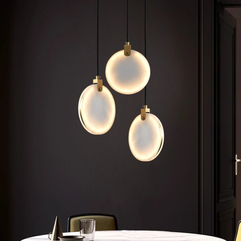 Real Round Marble Led Pendant Lights Copper High Quality Dining Room Kitchen Bedside Hanging Lamp