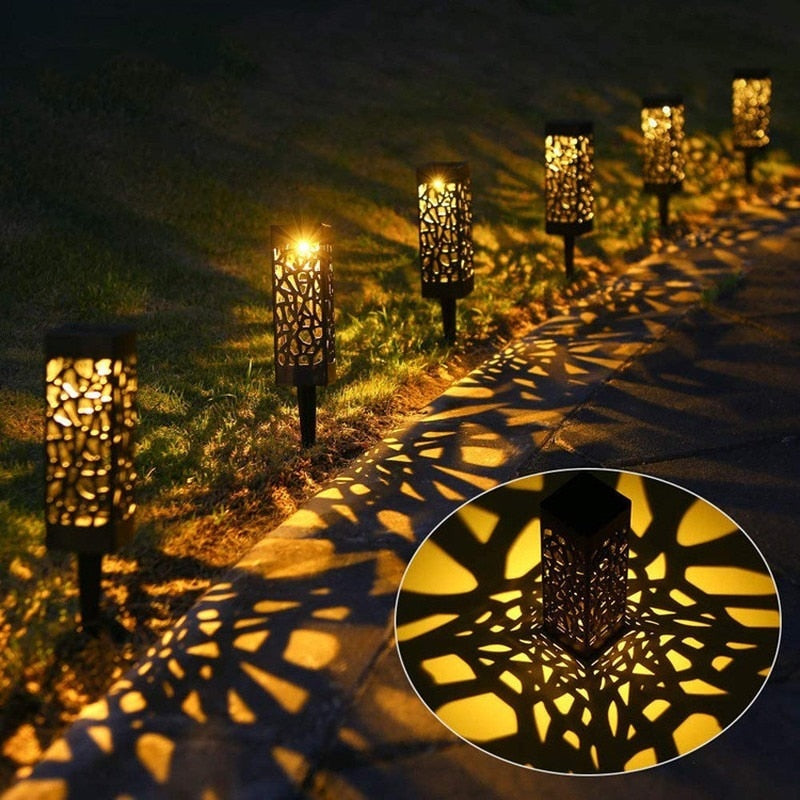 Solar Garden Light Waterproof Hollowing Out Patio Pathway Lawn Landscape Lamps Lantern Decoration