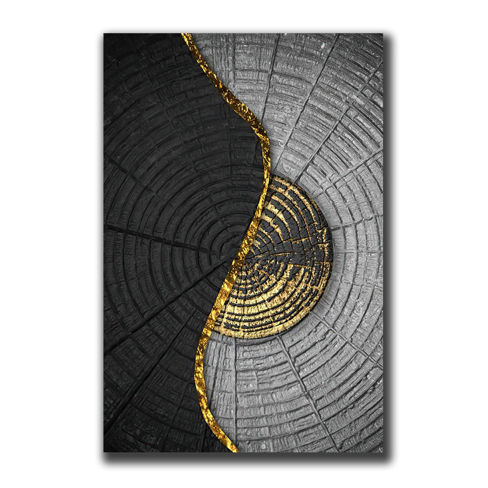 Golden Black Wood Texture Canvas Art - Modern Nordic Decor For Living Room