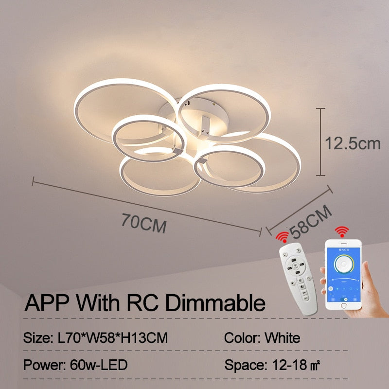 Modern Ring Round Led Ceiling Lamp For Dining Bedroom Living Room With Remote Control Nordic