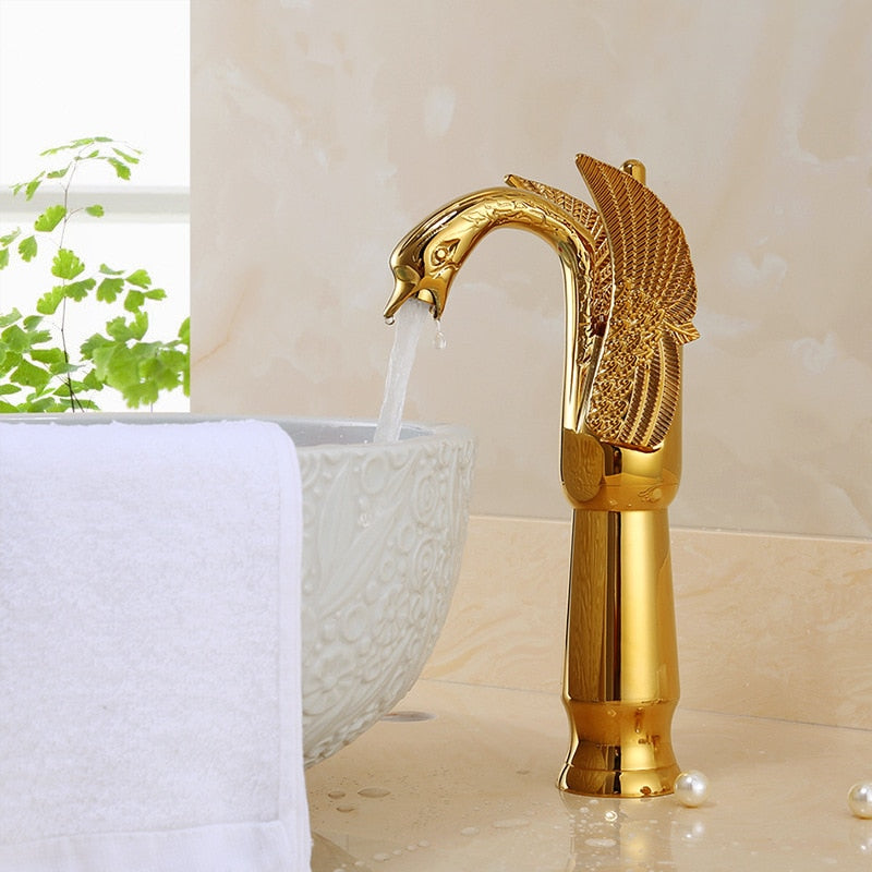 Luxury Bathroom Faucet Basin Vintage Full Copper Hot And Cold Water Swan Shaped Single Handle Black